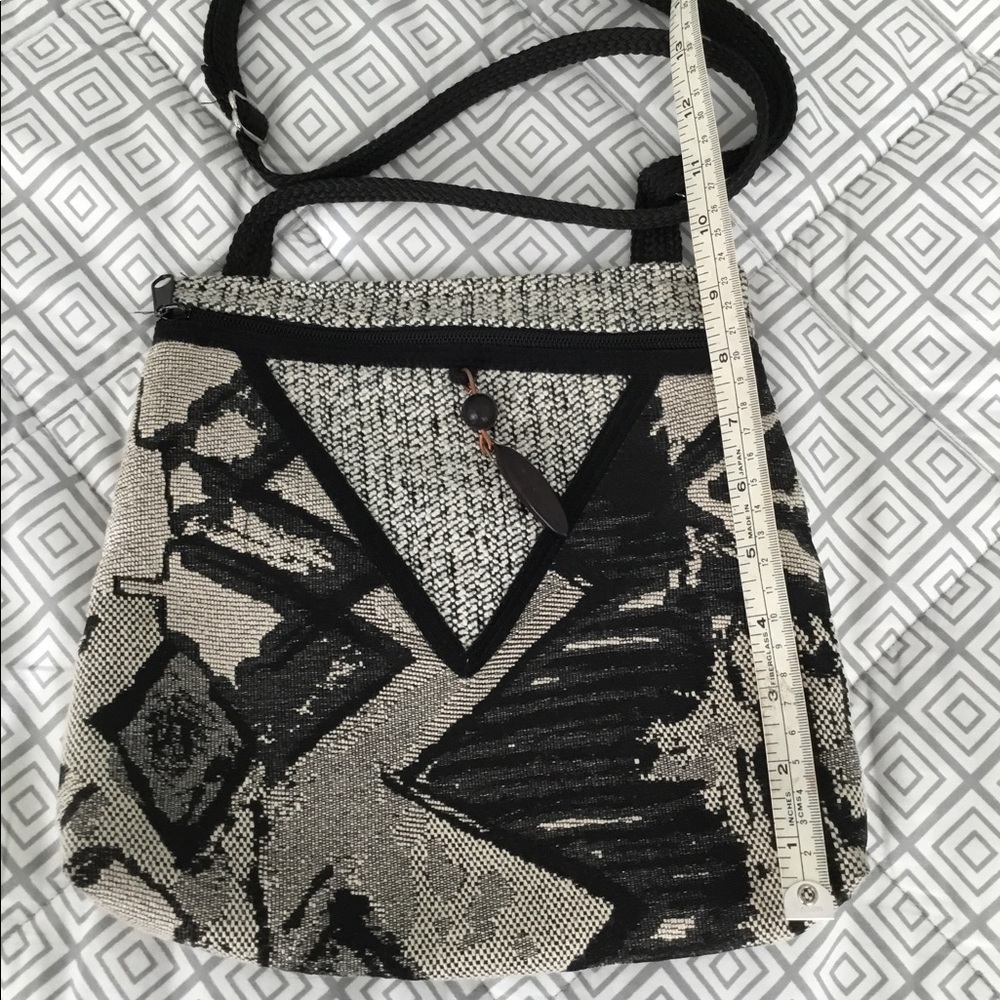 Fabric handbag in black/cream fabric
